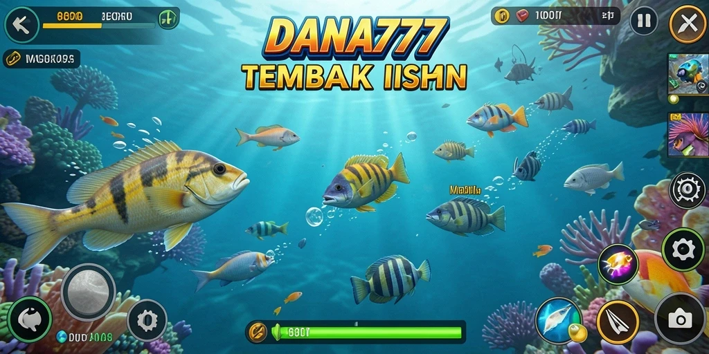 Tampilan gameplay seru di DANA777 dengan berbagai ikan untuk ditembak.