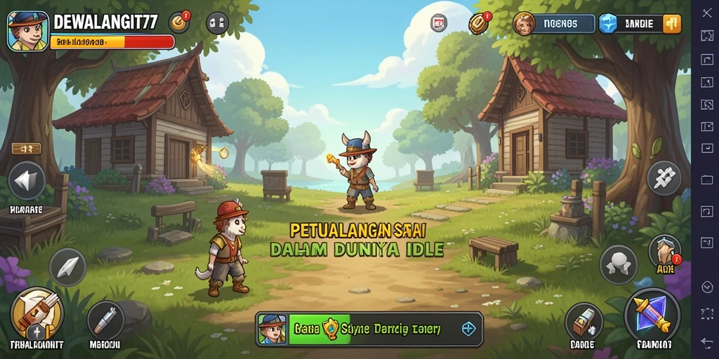 Screenshot gameplay DEWALANGIT77 yang menunjukkan karakter sedang mengumpulkan sumber daya.