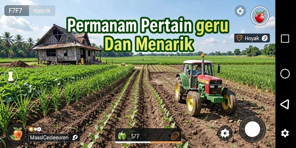 Gameplay pertanian seru di F7F7 dengan kebun yang indah.
