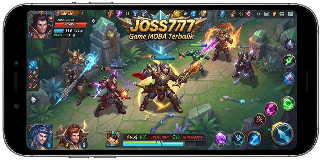 Screenshot gameplay JOSS777 menampilkan pertarungan seru antar tim di arena.