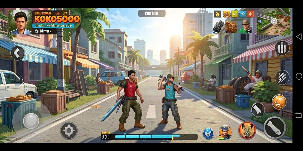 Screenshot gameplay KOKO5000 yang menampilkan interaksi karakter dan lingkungan.