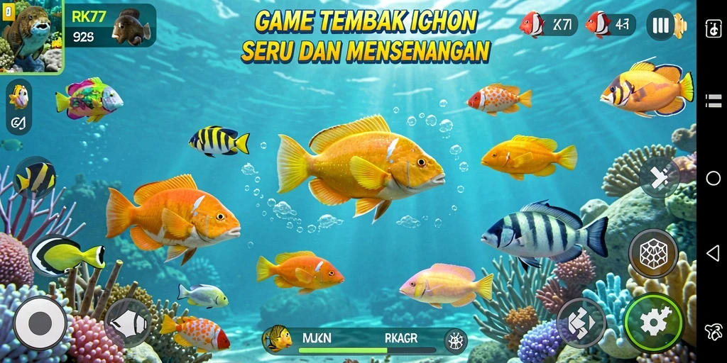 Tangkapan layar gameplay <strong>RK77</strong> yang menarik dengan aksi Tembak Ikan.